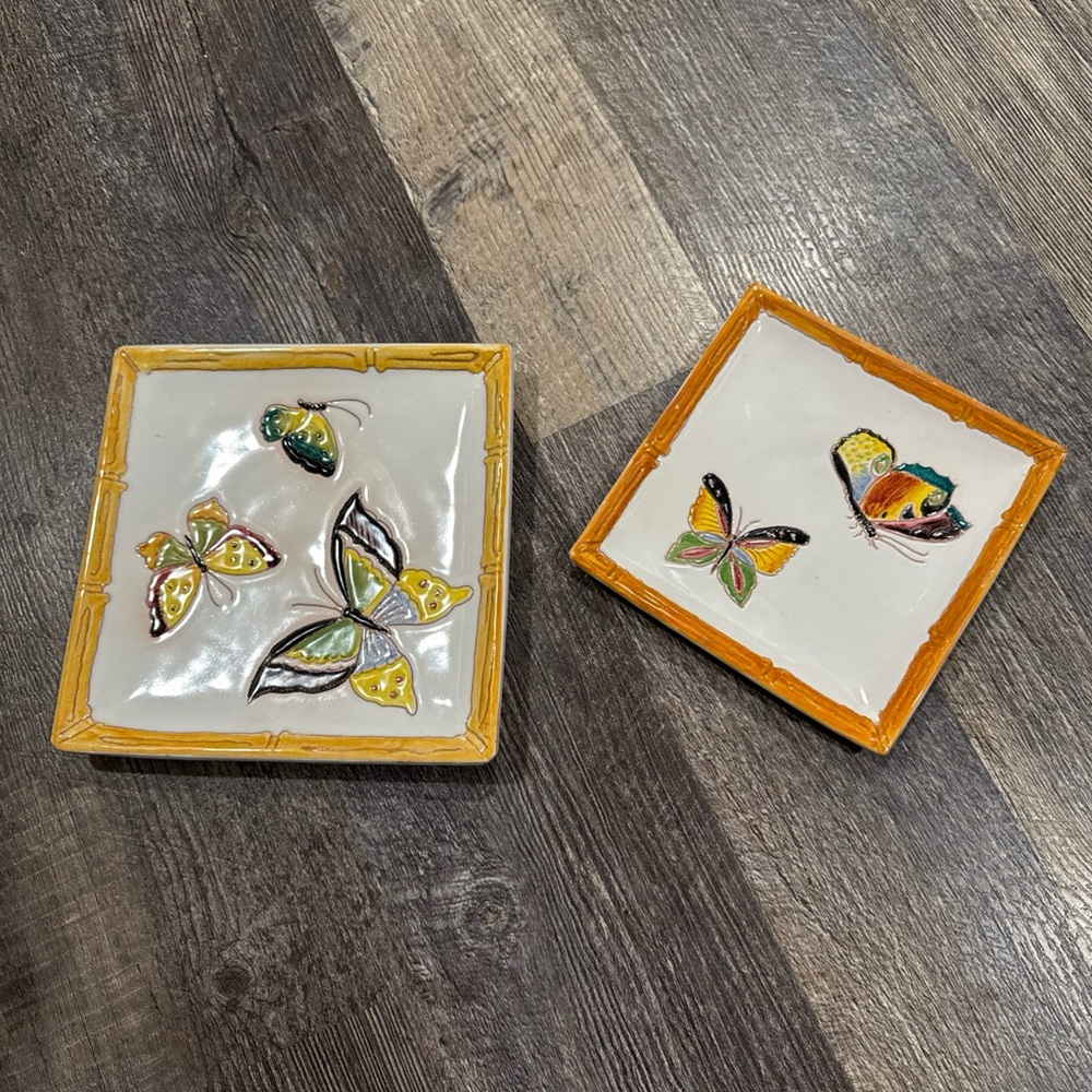 Butterfly Ceramic Plates/ Trinket Dishes with Yellow and Orange Accents